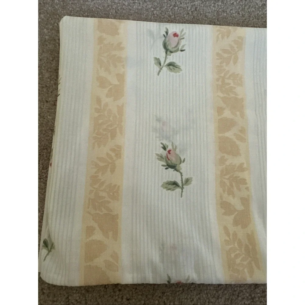 vintage martex KING pillowcase rosebud blue stripes shabby cottage Lace Edge